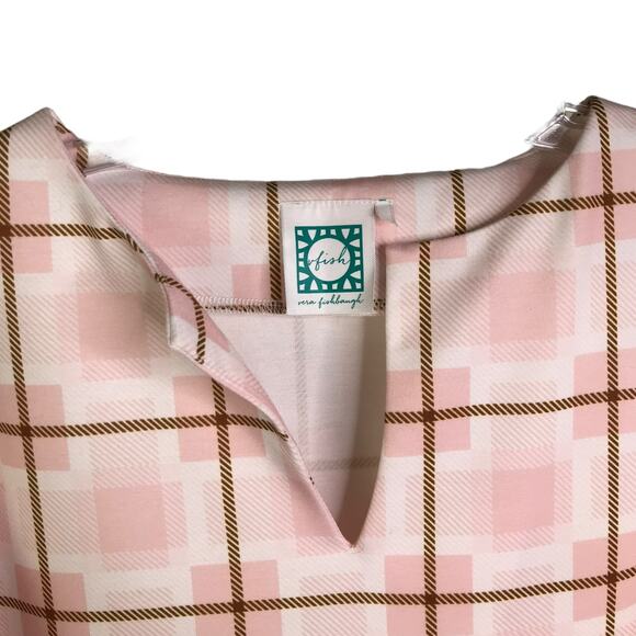 Vera Fishbaugh Dress Womens Pink White Plaid V-Neck Elbow Length Sleeve - Picture 2 of 9